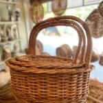 Handcrafted Round Rattan Storage Basket with Handle
