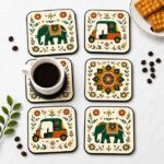 Coasters Set of 6 (4x4 Inch) with Wooden Holder