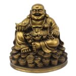 Petrichor Resin Fengshui Figurine Laughing Buddha (5 Inches,Gold, 1 Piece)