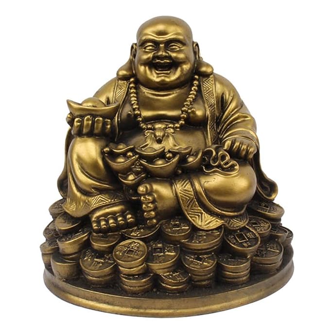 Petrichor Resin Fengshui Figurine Laughing Buddha (5 Inches,Gold, 1 Piece)