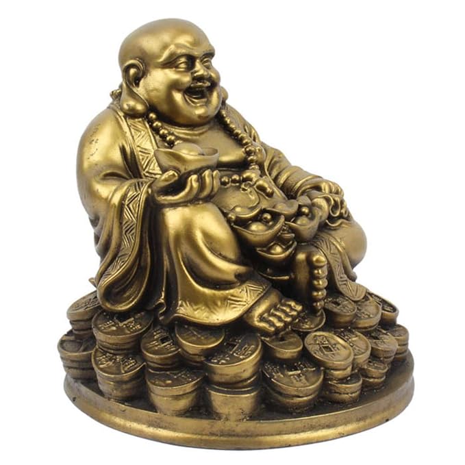 Petrichor Resin Fengshui Figurine Laughing Buddha (5 Inches,Gold, 1 Piece) - Image 2