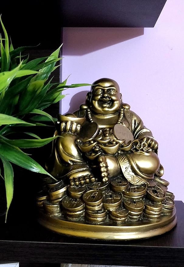 Petrichor Resin Fengshui Figurine Laughing Buddha (5 Inches,Gold, 1 Piece) - Image 3