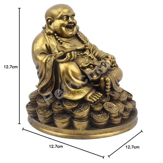 Petrichor Resin Fengshui Figurine Laughing Buddha (5 Inches,Gold, 1 Piece) - Image 4